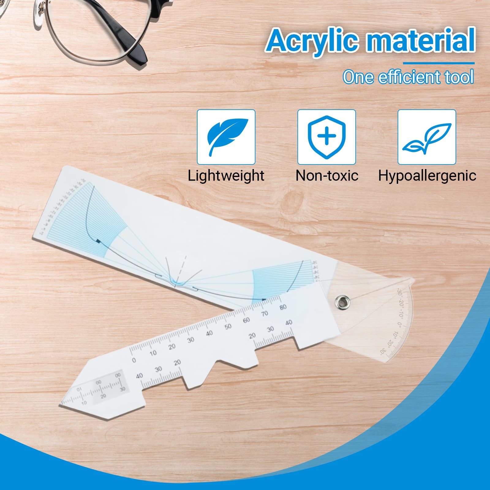 PD-Lineal mit Bedienungsanleitung (evtl. nicht in deutscher Sprache), 5-in-1-Acryl-Brillen-Messwerkzeug für PD, PH, CVD, FFA, PT und Pupillen-/Iris-Durchmesser (3Pcs)