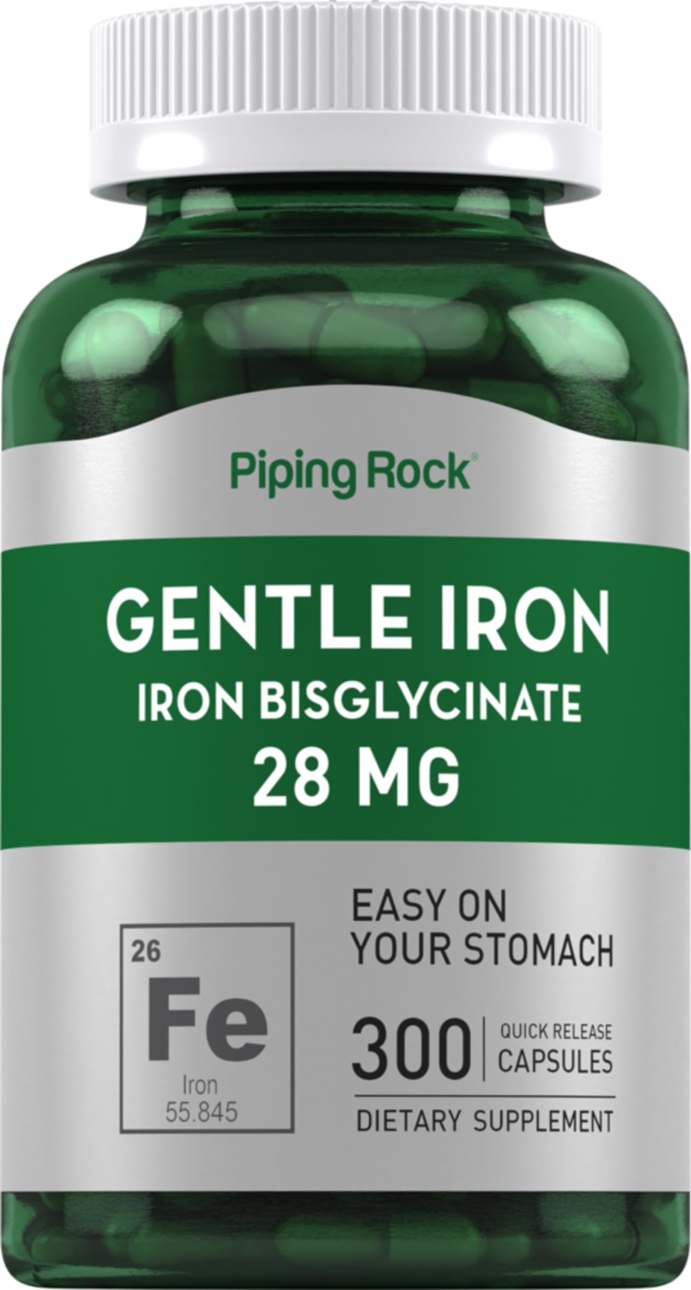 Piping Rock Iron Bisglycinate 28 mg | 300 Capsules | Gentle Iron Supplement