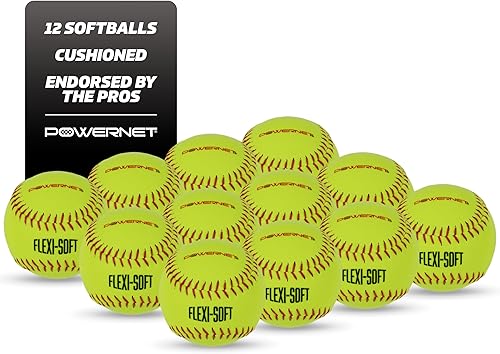 PowerNet Pelotas de sóftbol flexibles, bolas acolchadas de 12, 11 pulgadas, equipo de práctica de béisbol portátil para lanzar y batear, pelotas