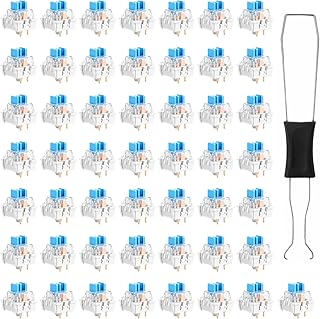 50 PCS Blue Mechanical Keyboard Switches, 3 Pin Blue Clicky Switches with Switch Puller Waterproof Keyboard Clicker Keys Replacement for Gaming Keyboards