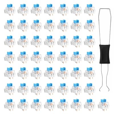 50 PCS Blue Mechanical Keyboard Switches, 3 Pin Blue Clicky Switches with Switch Puller Waterproof Keyboard Clicker Keys Replacement for Gaming Keyboards