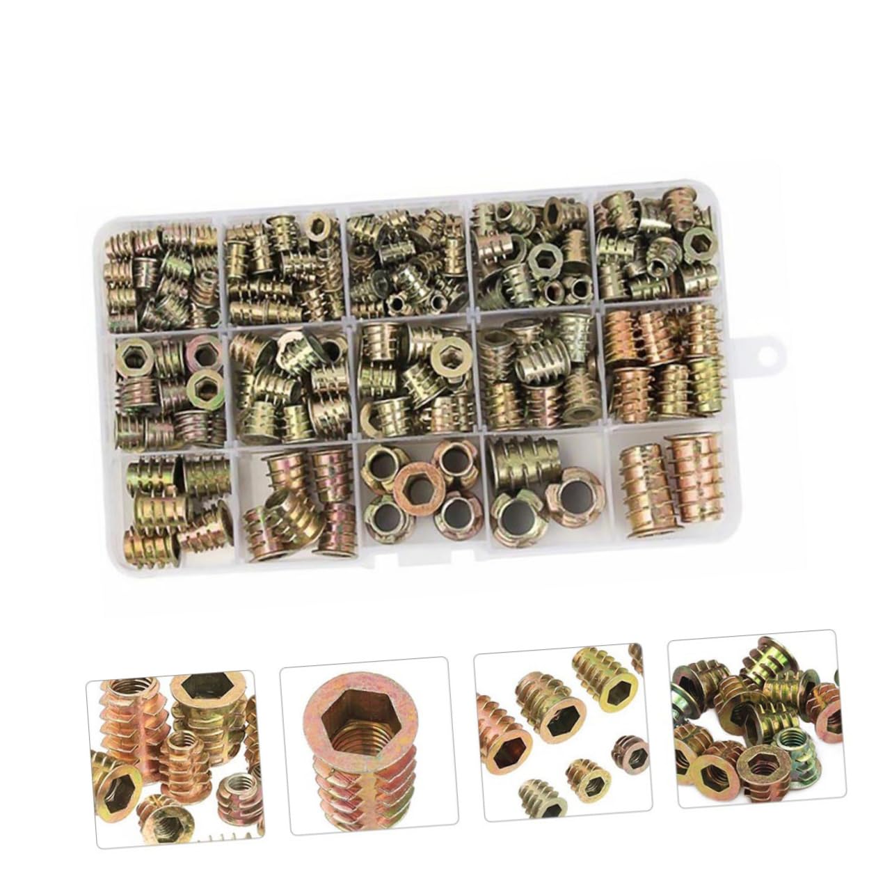 460pcs Nut Assortment Kit Threaded Inserts for Wood Furniture Easy Installation with Key Wrench Resistant Suitable for Solid Wood Applications