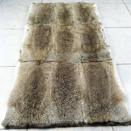 Natural Fur Bed Throw Blanket,Rug,Rabbit Hide Skin Blankets/Plates Furry Soft Warm Lush Fur Throw Home Decoration Reprocessed DIY Materials (21.65" x 43.3" Straw Yellow)