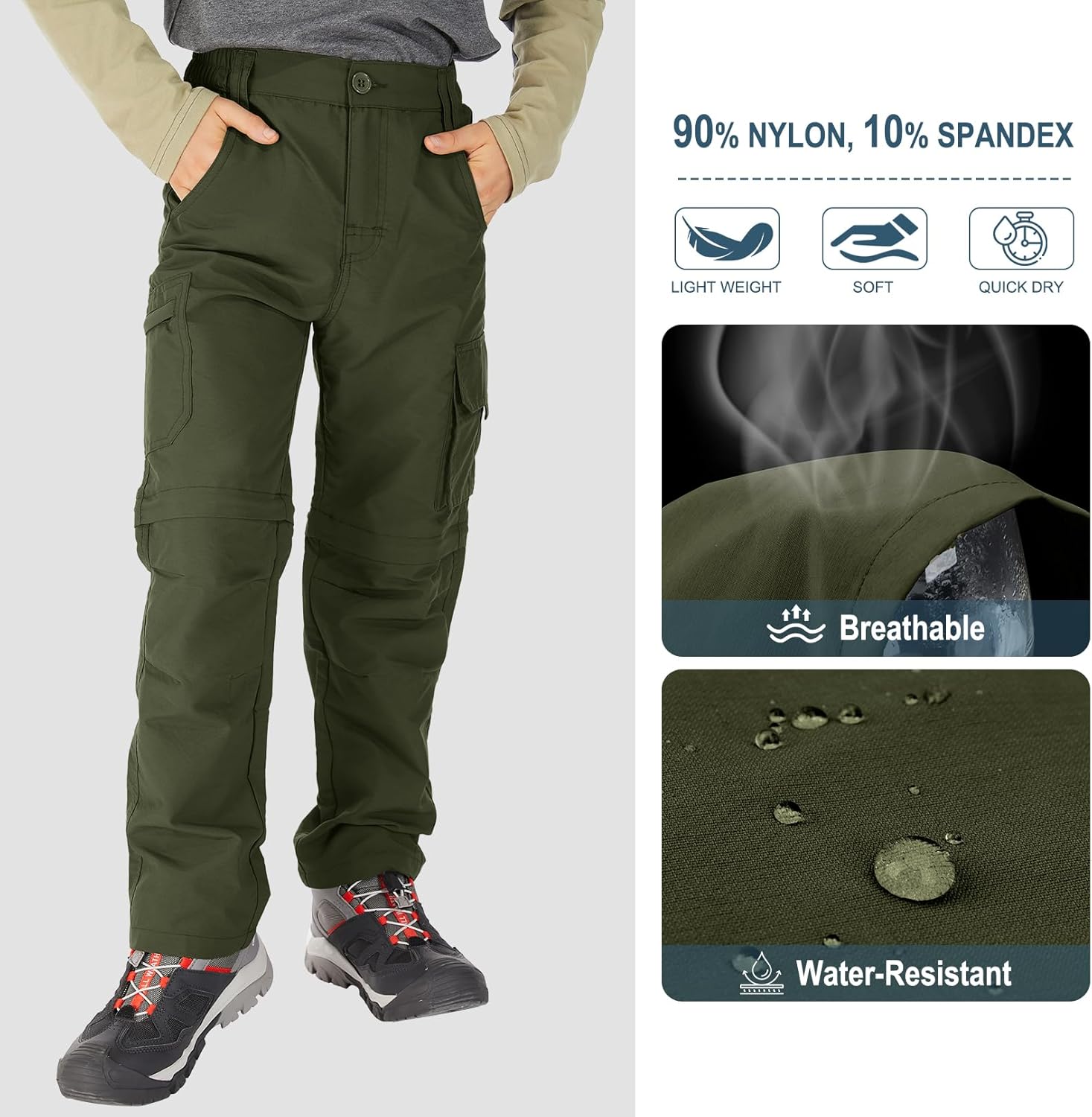 Boys Cargo Pants Kids' Hiking Quick Dry Lightweight Convertible Youth Waterproof Outdoor Camping Fishing Scout Pants - Image 4