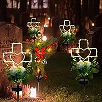 Vista 3 de Lmtocs Decoraciones de tumbas solares con cruz para un ser querido en el cementerio, regalos conmemorativos de condolencias por la pérdida de un ser