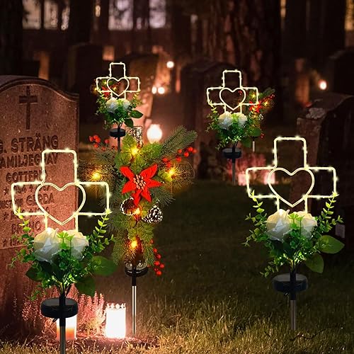 Miniatura 3 de Lmtocs Decoraciones de tumbas solares con cruz para un ser querido en el cementerio, regalos conmemorativos de condolencias por la pérdida de un ser
