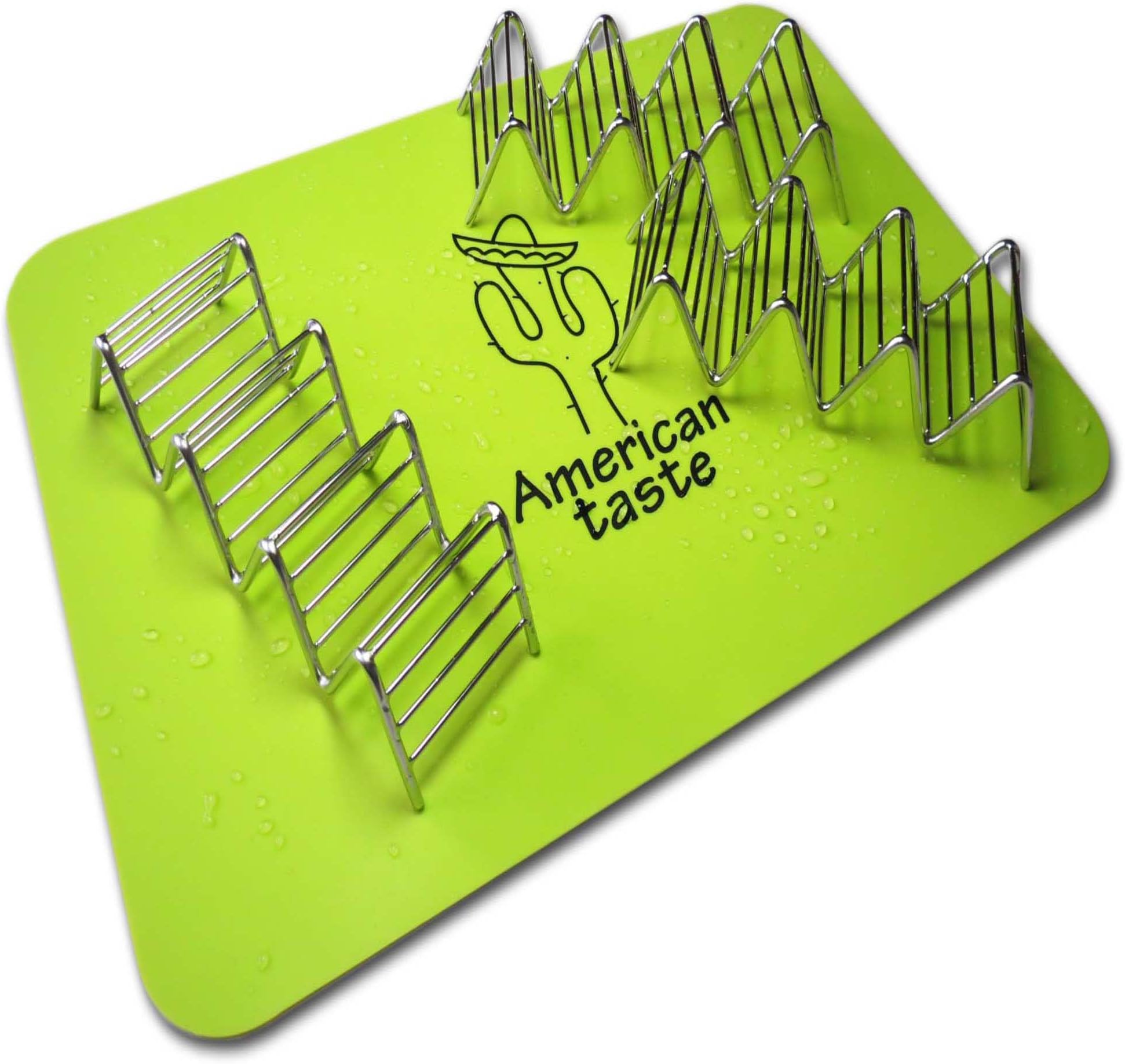 3 Taco Holders Silicone Mat by AT - Best Stainless Steel Taco Rack Tray - Grill, Oven and Dishwasher Safe Taco Shell Stand - Silicone Nonstick Baking Mat - Exclusive Taco Recipes e-Book