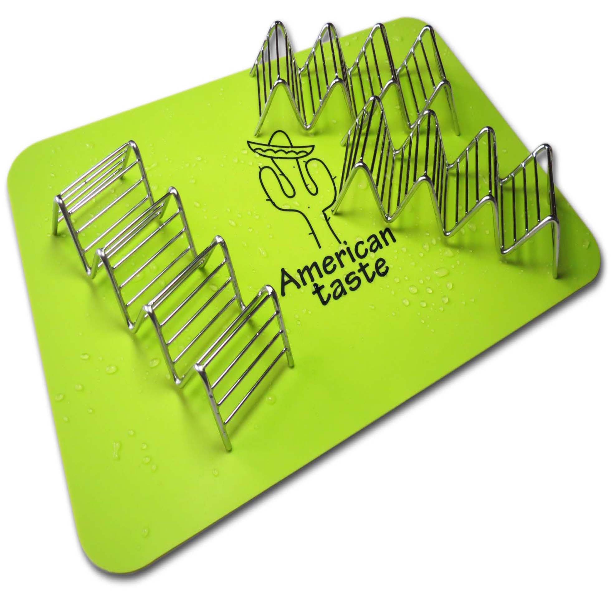 3 Taco Holders Silicone Mat by AT - Best Stainless Steel Taco Rack Tray - Grill, Oven and Dishwasher Safe Taco Shell Stand - Silicone Nonstick Baking Mat - Exclusive Taco Recipes e-Book