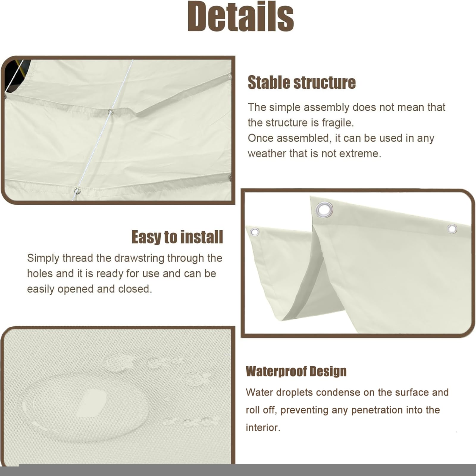 Toldo Retráctil 1.6 x 6 m Impermeable, 98% Rayos UV Resistente Al Desgarro, Toldo de Tela Sombra, Terraza Vela Sombras, con Ojales y Cuerdas para Balcon, Patio, Blanquecino