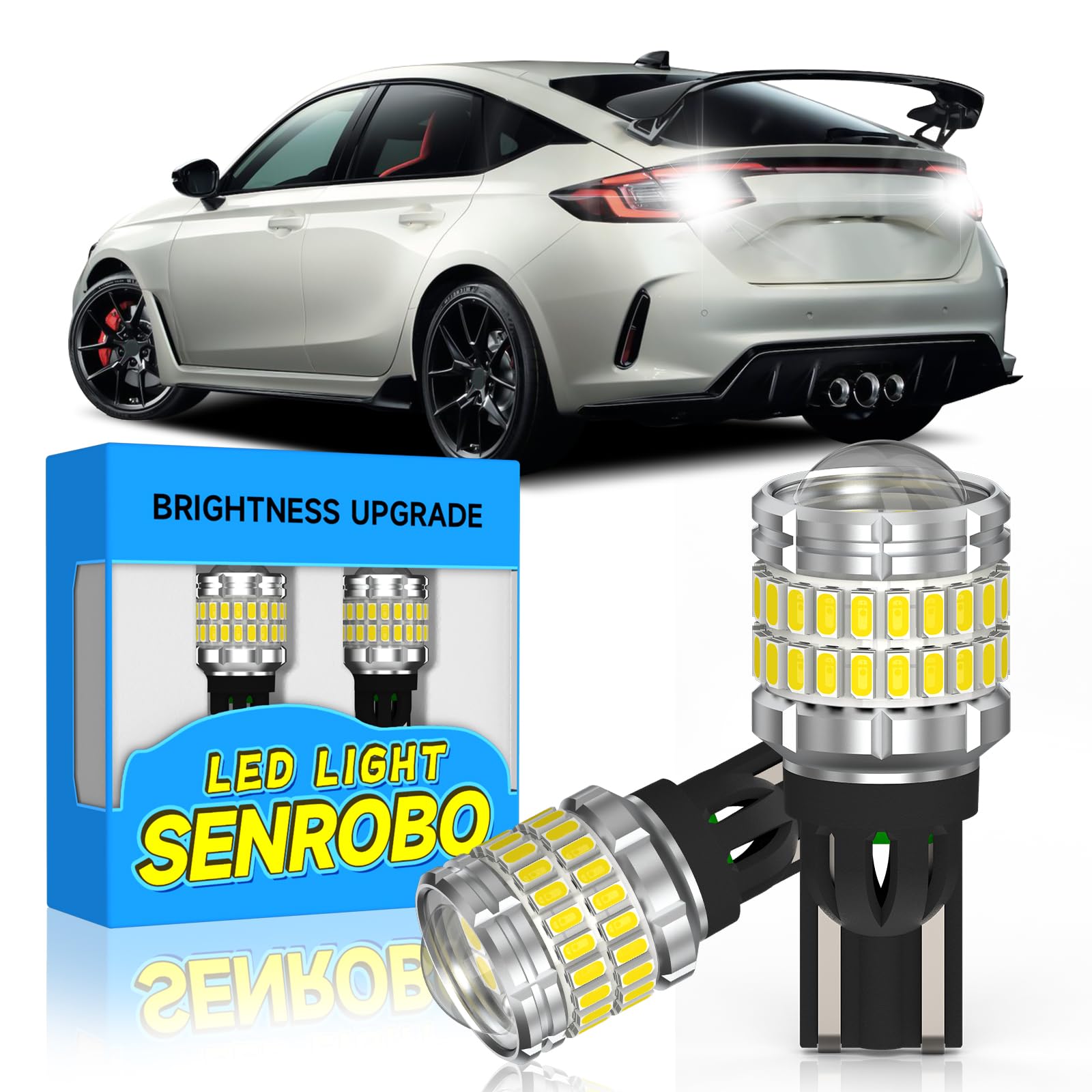 SENROBO 921 912 LED Reverse Light Bulb Fit for Honda Civic 2013-2025, Super Bright T15 LED Bulb with Lens, 6000K Cool White Backup Lights Replacement,