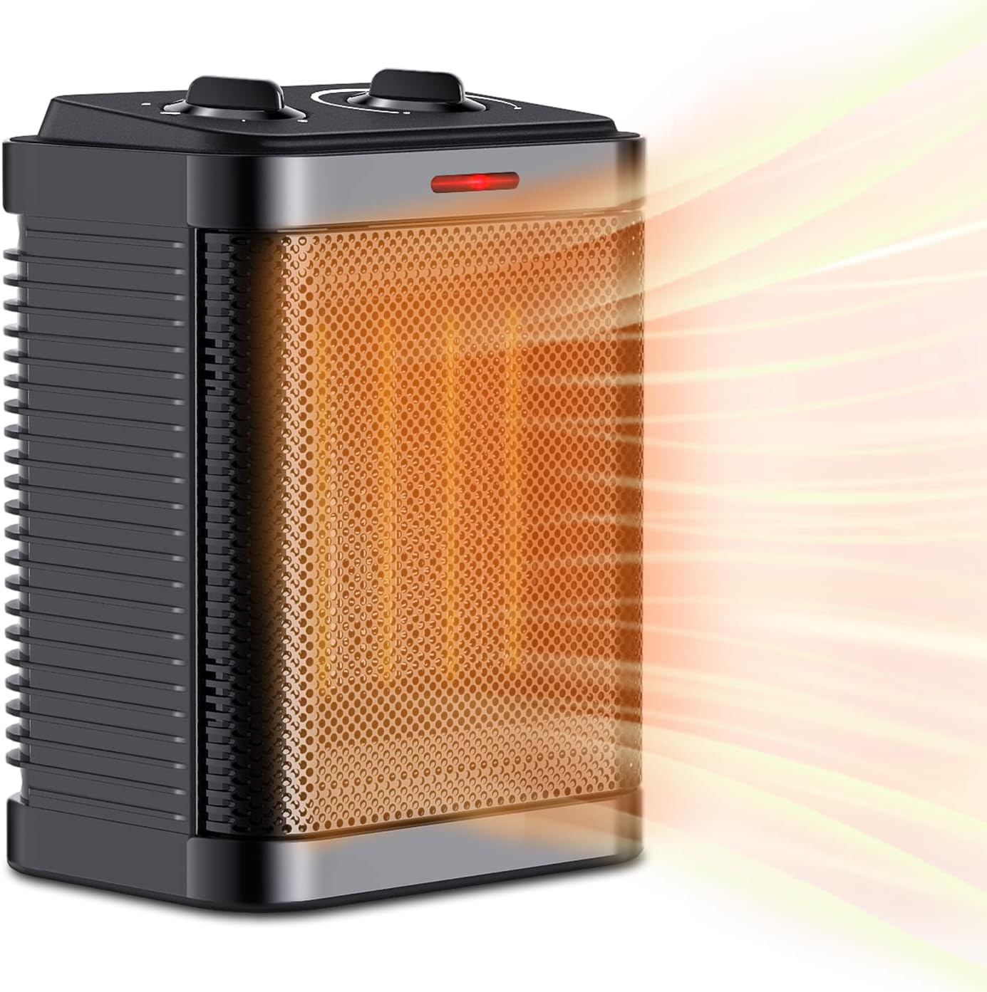 Portable Ceramic Electric Space Heater for Bedroom and Office Indoor Use with Adjustable Thermostat, Overheat Protection and Easy Carrying Handle, 750W/1500W (Black)