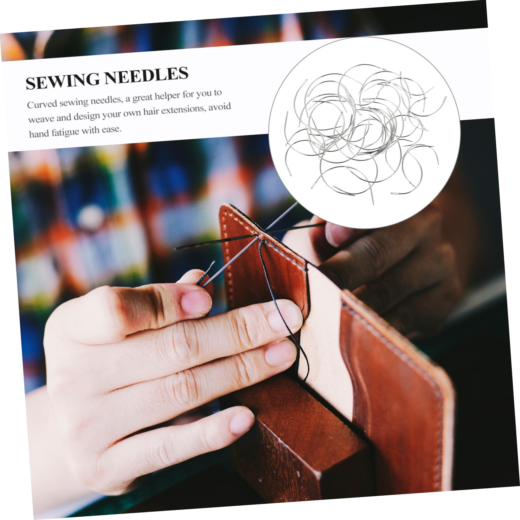 ARTIBETTER Needles for Sewing Wigs Crafts 4 Sizes 2.0/2.5/3/3.5 Inch Curved Big Eye Set of 48 for Weaving Embroidery