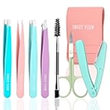 7pcs Eyebrow Tweezers Kit for Women Precision Plucker with Brow Scissors & Razor & Spoolie for Facial, Chin, Brow, Splinter and Ingrown Hair