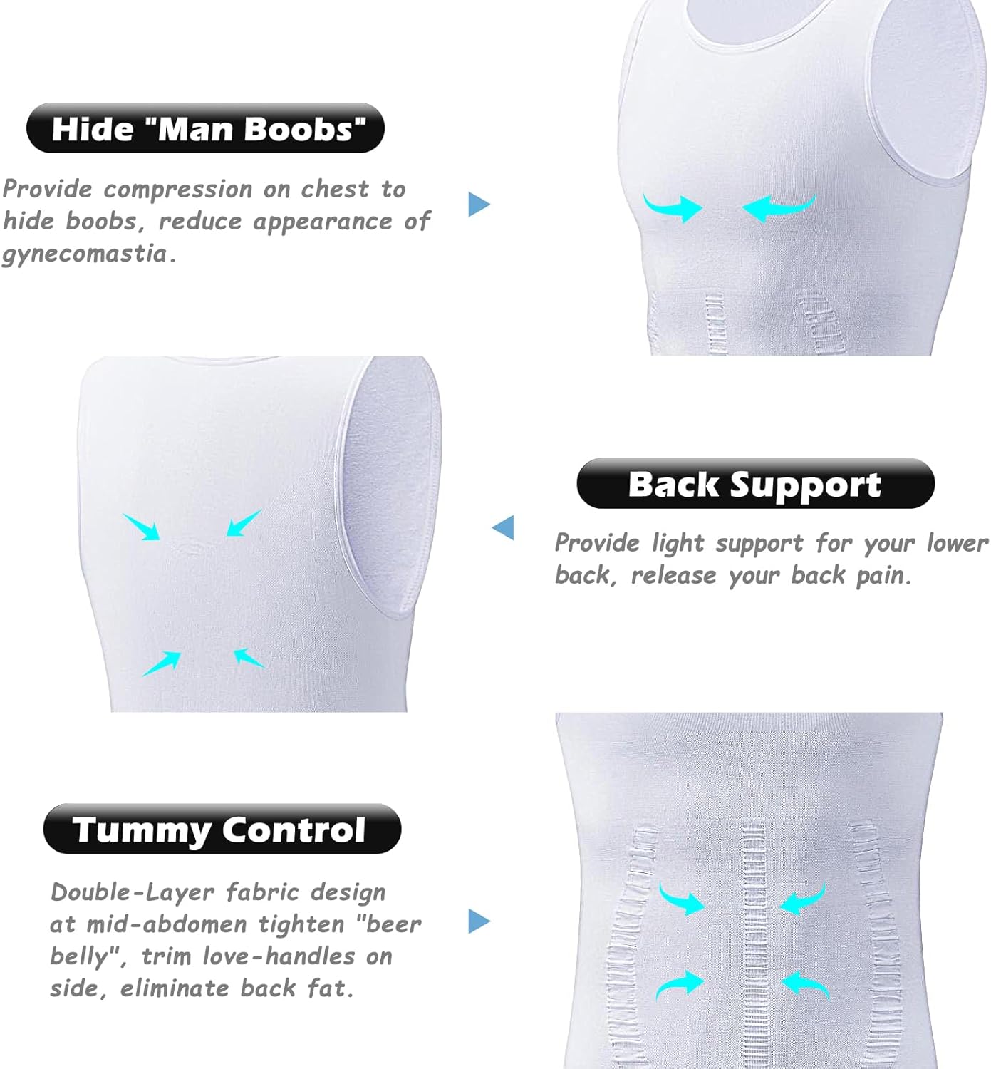 Gynecomastia Compression Shirts, Mens Slimming Body Shaper Vest, Tummy Control Undershirts - Image 2