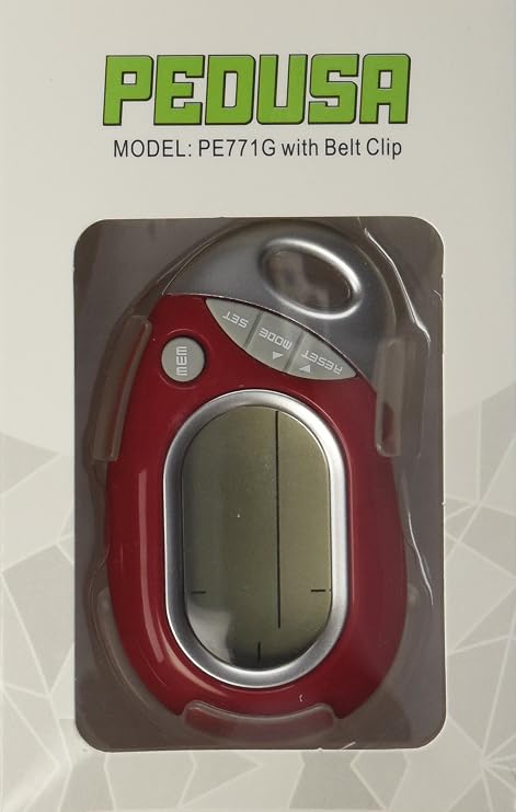 Pedusa PE-771 Tri-Axis Multi-Function Pocket Pedometer (Red with Holster/Belt Clip)