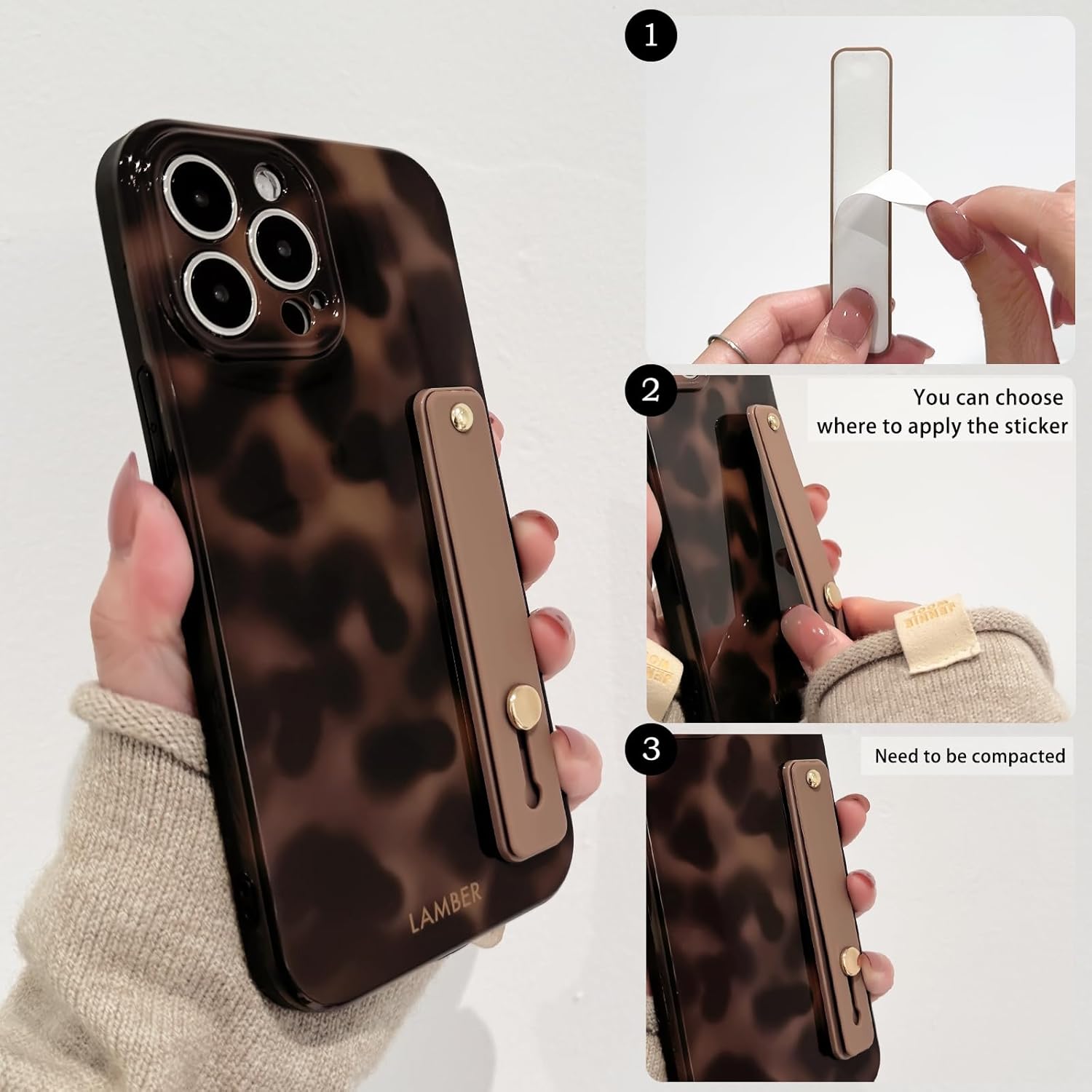 NITITOP Compatible with iPhone 14 Pro Case with Wrist Strap Cute Stylish Leopard Aesthetic Tortoise Amber Design for Women Girls Men Soft TPU Shockproof Protective Cover - Brown Brown iPhone 14 Pro