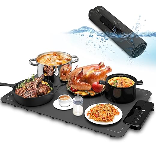 Food Warming Electric Silicone Hot Plate for Food | 6 Temperature Levels (40 to 100 C), Timer & Child Safety | Portable Heat Mat for Buffet, Party and