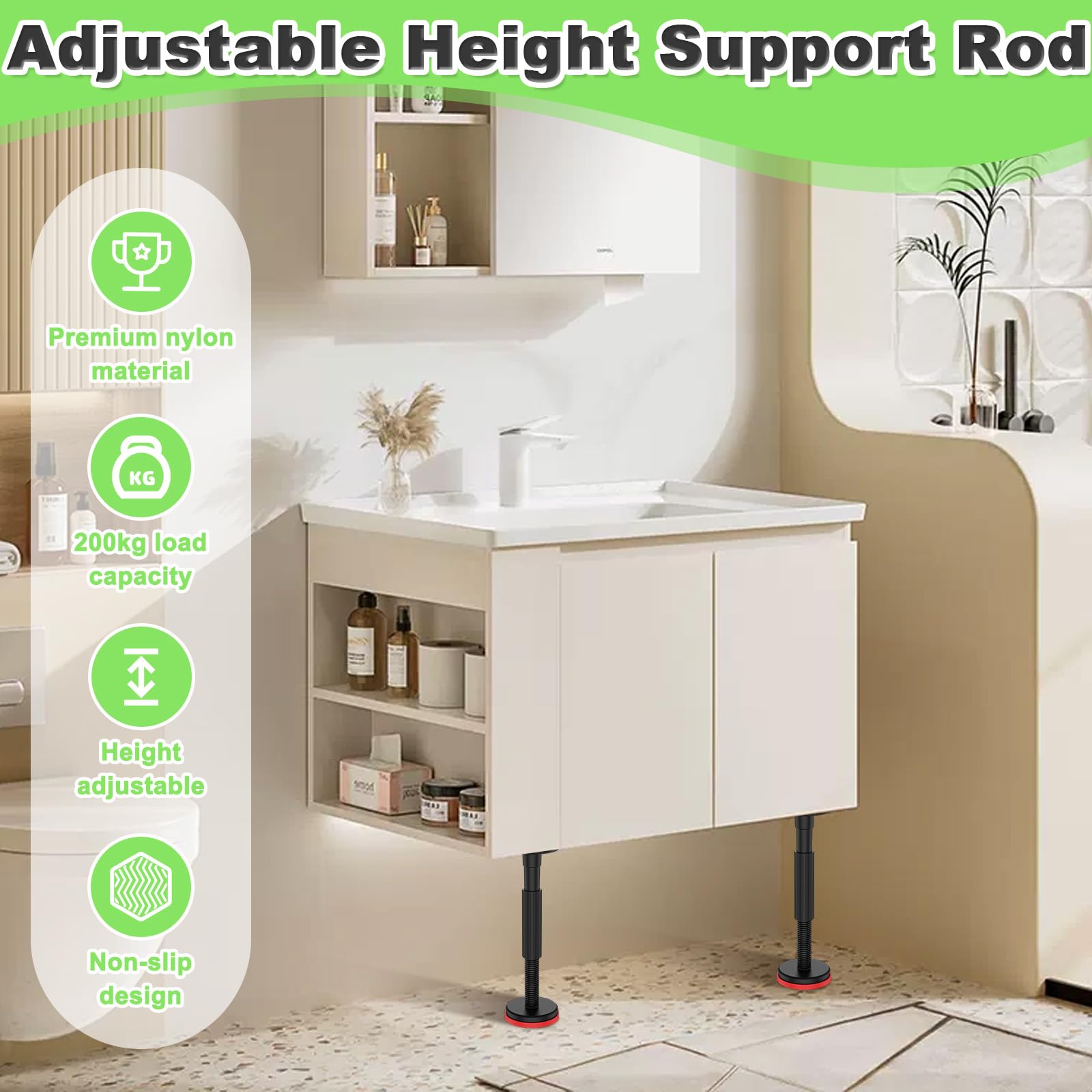 2 Varillas Puntales Telescopicos, Barra Aapoyo Extensibles Ajustable Nailon Alta Dureza Telescópica 18-45cm, Sistema Soporte Antideslizante Tercera Mano Hasta 200kg para Armarios Sofá Lavabo Muebles