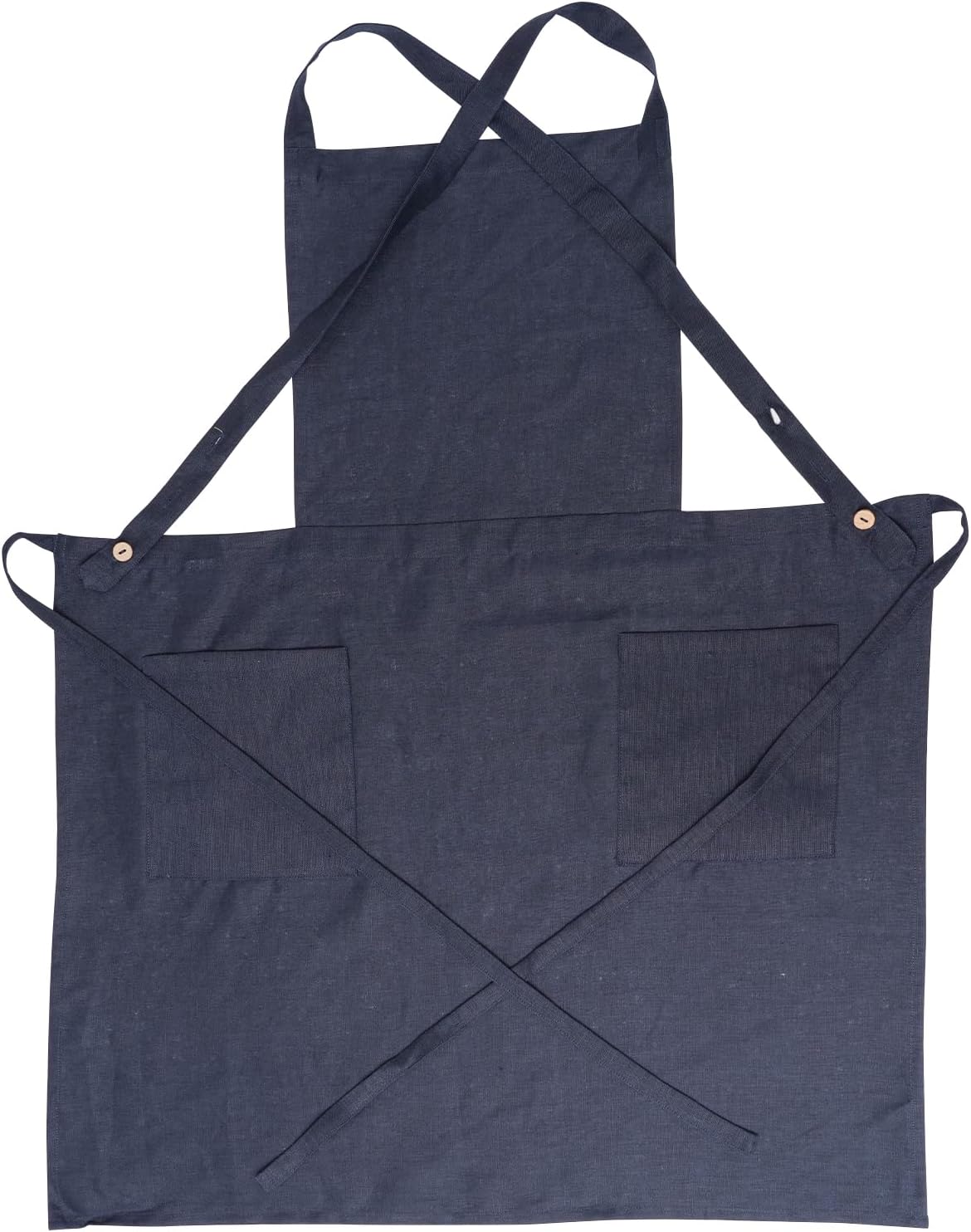 100% Linen Apron Cross Back Dress with 2 Pockets For Women Men Adjustable Button Apron Waitress Server Cooking