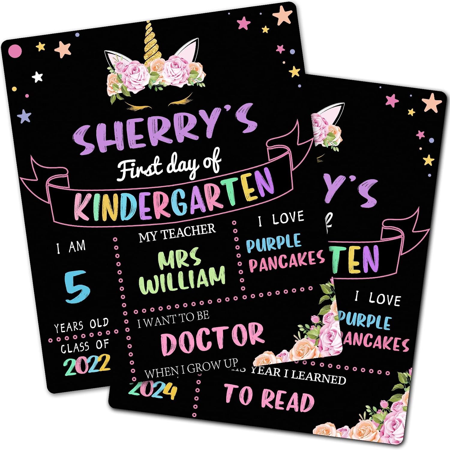 First & Last Day of School Board, 10"x12" Unicorn Double Sided Back to School Sign for Kids Girls Boys, My 1st Day of School Chalkboard Sign Photo Prop, Wooden 1st Day Boards of Preschool Kindergarten