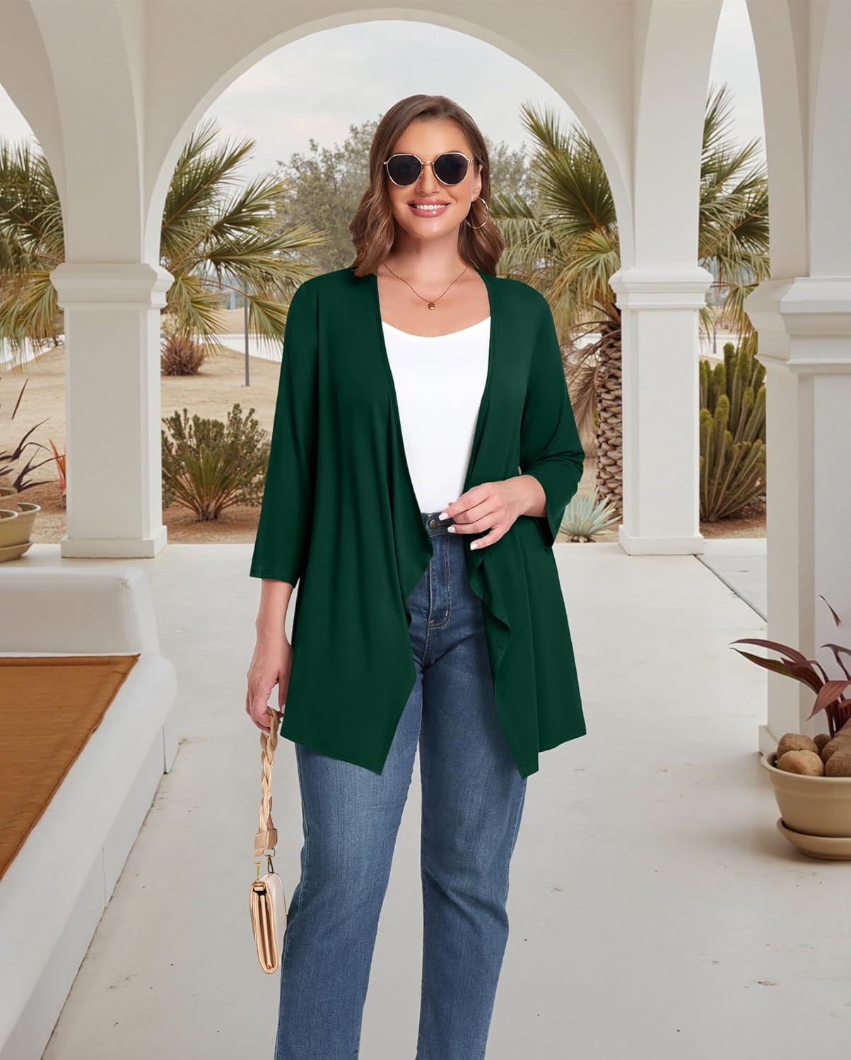 TIANZHU Women Cardigan Lightweight 3/4 Sleeve Casual Open Front Light Cardigan Drape Duster Sweaters - Image 4