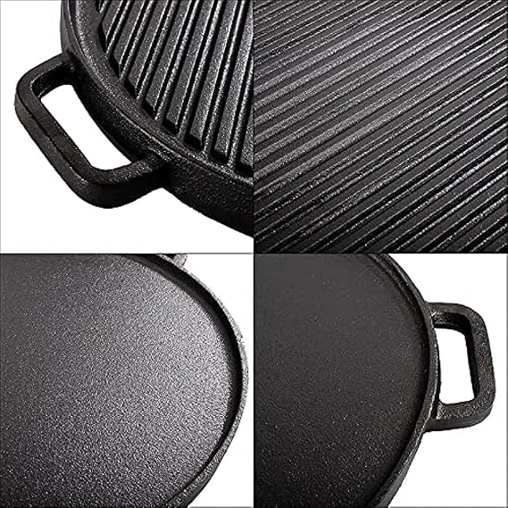 Cast Iron Griddle Reversible Grill Griddle with Handle Reversible Grill Plate Skillet Stove Kitchen Stove Electric Stove Grill Open Fire