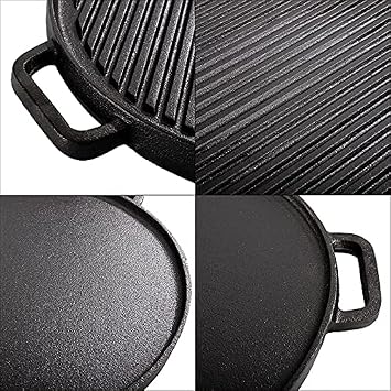 Cast Iron Griddle Reversible Grill Griddle with Handle Reversible Grill Plate Skillet Stove Kitchen Stove Electric Stove Grill Open Fire