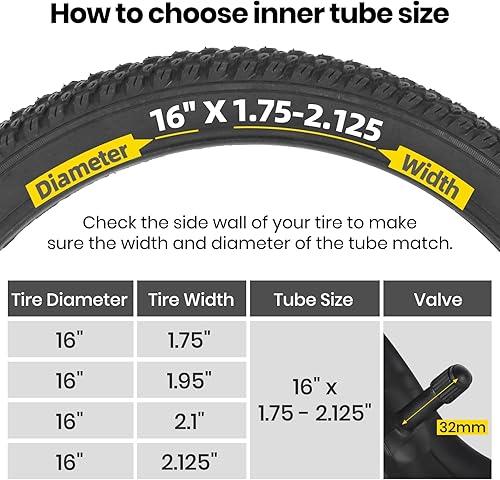 Miniatura 2 de CALPALMY Tubos interiores de bicicleta para niños de 12, 14, 16, 18, 20, 22, 24, 26 y 28 pulgadas (paquete de 2), ancho de 1.75/1.95/2.125