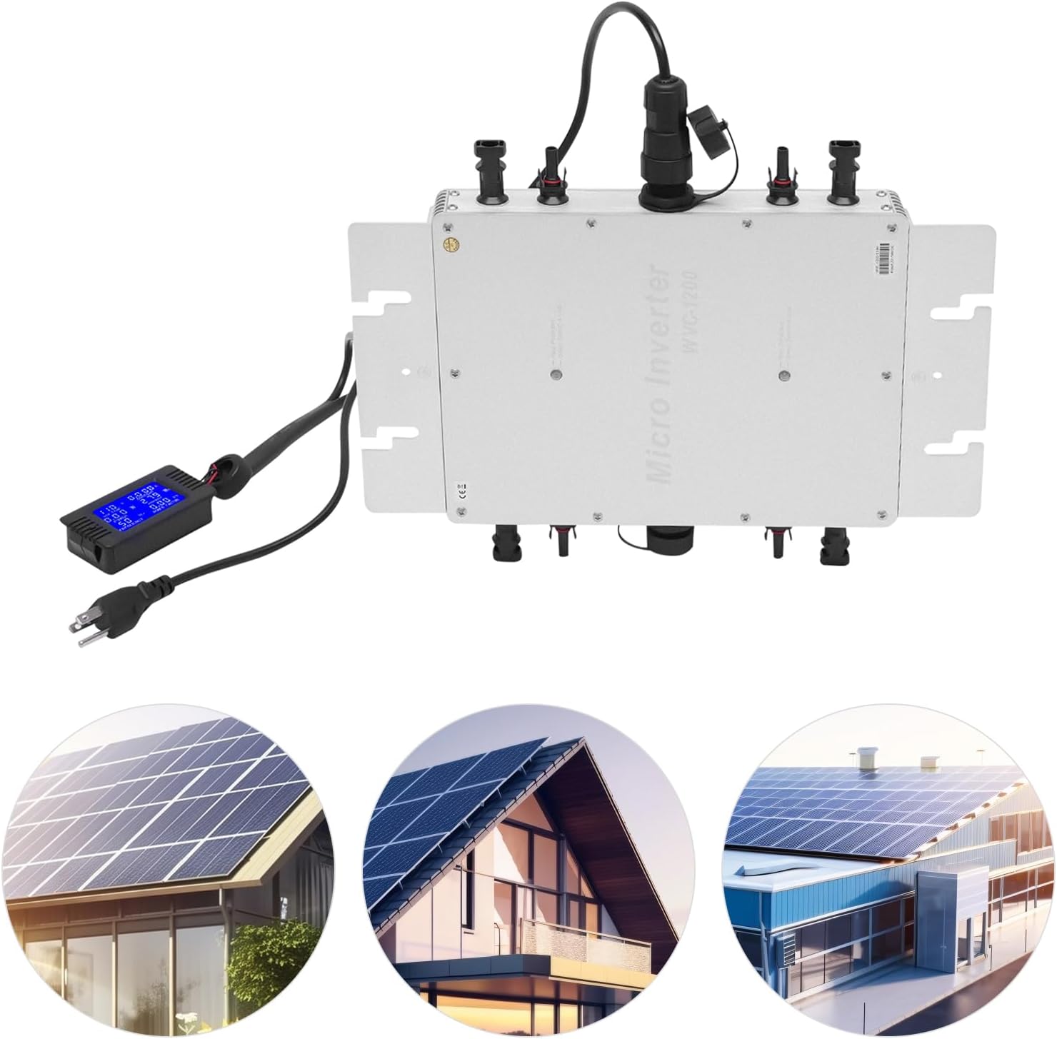 Solar Inverter, 1200W Aluminium Alloy Inverter with LCD Display, Pure Sine Wave Inverter Grid Tie Solar Inverter Kit for 30V or 36V Solar Panels Silver 110V
