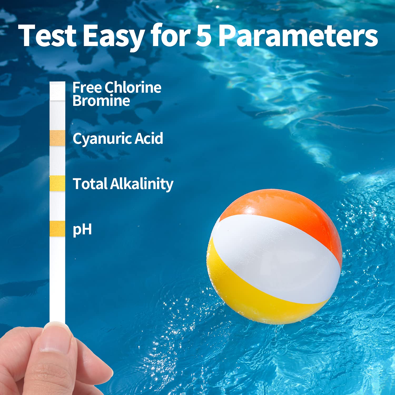 BOSIKE 5 in 1 Water Hot Tub, Swimming Pool & Spa Test Strips Kit | 125 Strips | Water Tester Strips for Cyanuric Acid, Free Chlorine, Alkalinity, Bromine and pH Testing