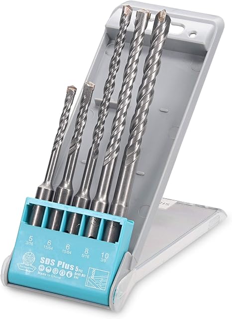 Navaris SDS Plus Drill Bit Set - Steel Drill Bits for Masonry, Concrete, Brick SDS Plus Hammer Drill Power Tool - SDS Plus Drill Bits - 5pcs