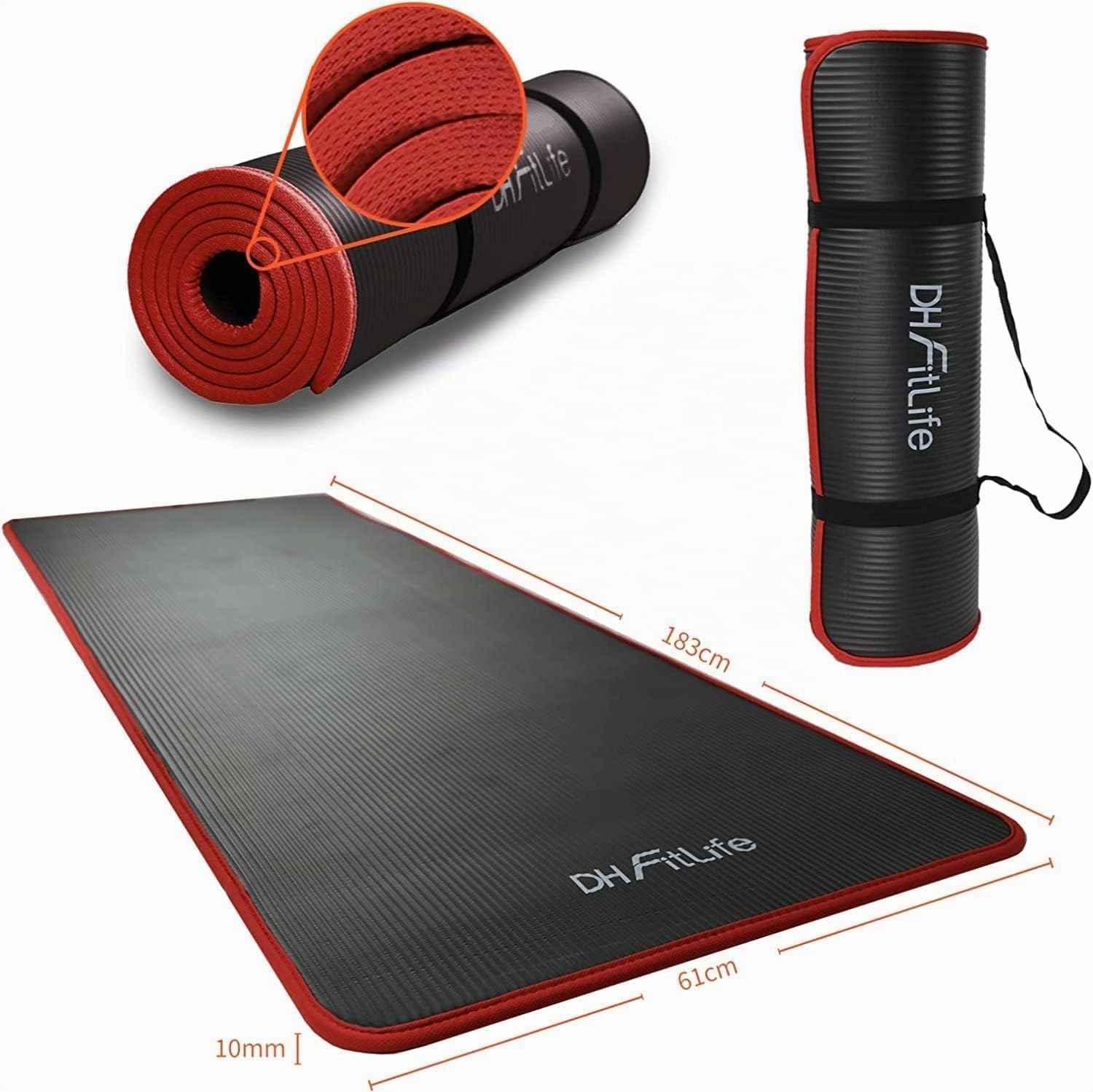 DH FitLife Esterilla de entrenamiento, esterilla deportiva, 183 x 61 x 1 cm, esterilla de gimnasia extra resistente, esterilla de yoga antideslizante y gruesa, alfombrilla de entrenamiento