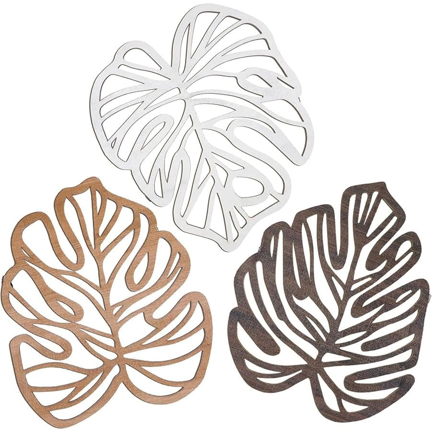 Palm Leaves Wood Wall Decor , 3Pcs Tropical Wall Art Jungle Decor, Wooden Natural Leaves Plant Wall Decor, Vintage Tropical Plant Plaque for Home Living Room Kitchen Bedroom Bathroom & Garden, Vintage