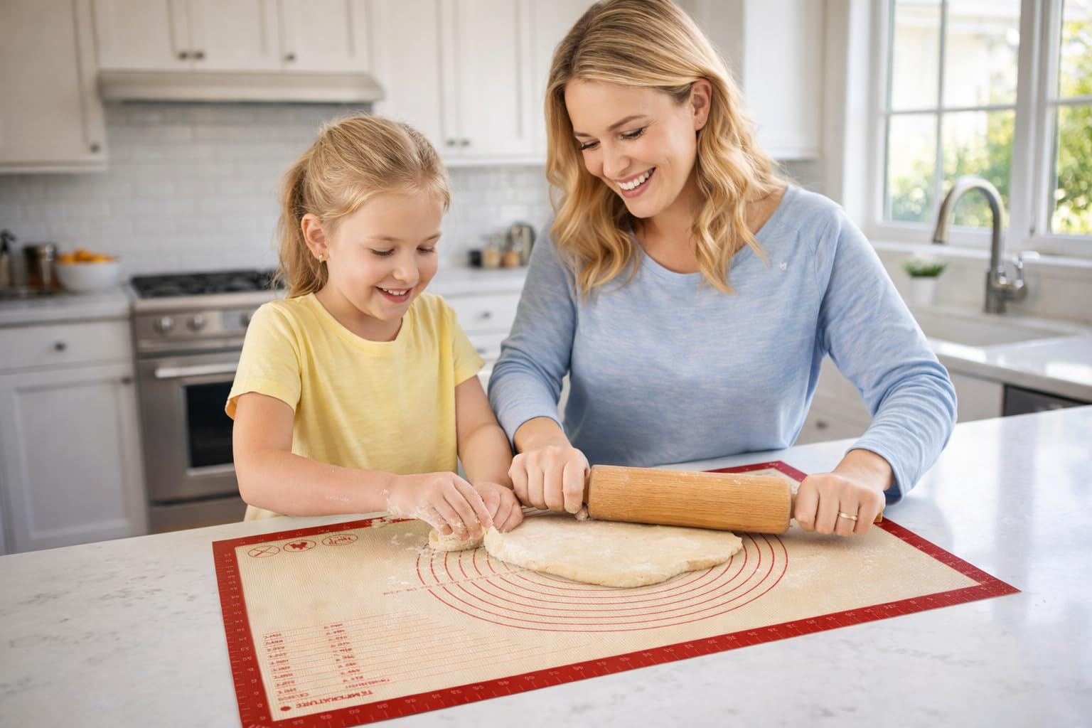 Tapis de pâtisserie en silicone avec mesures, 91,4 x 61 cm, extra épais, antidérapant, antiadhésif, XL, pour rouler la pâte, pétrir, fondant et tarte, rouge