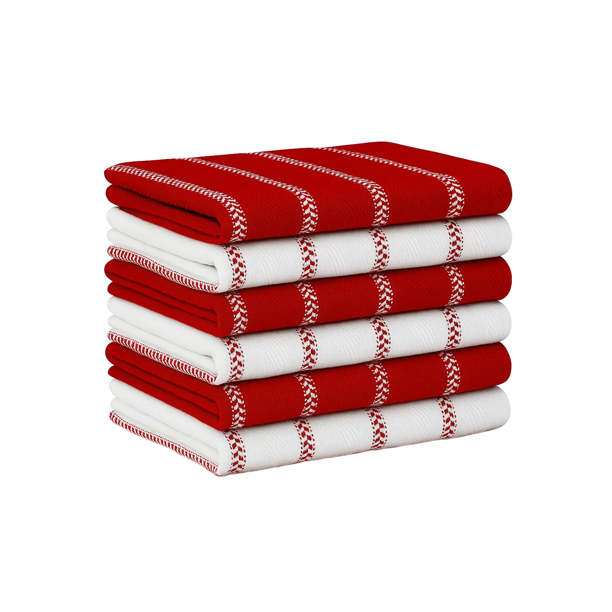 LANE LINEN Kitchen Towel Sets - Pack of 6 Cotton Dish Towels for Drying Dishes, 18”x 28”, Hand Towels, Absorbent Tea Towels, Quick Drying Kitchen Towels Set - Christmas Red