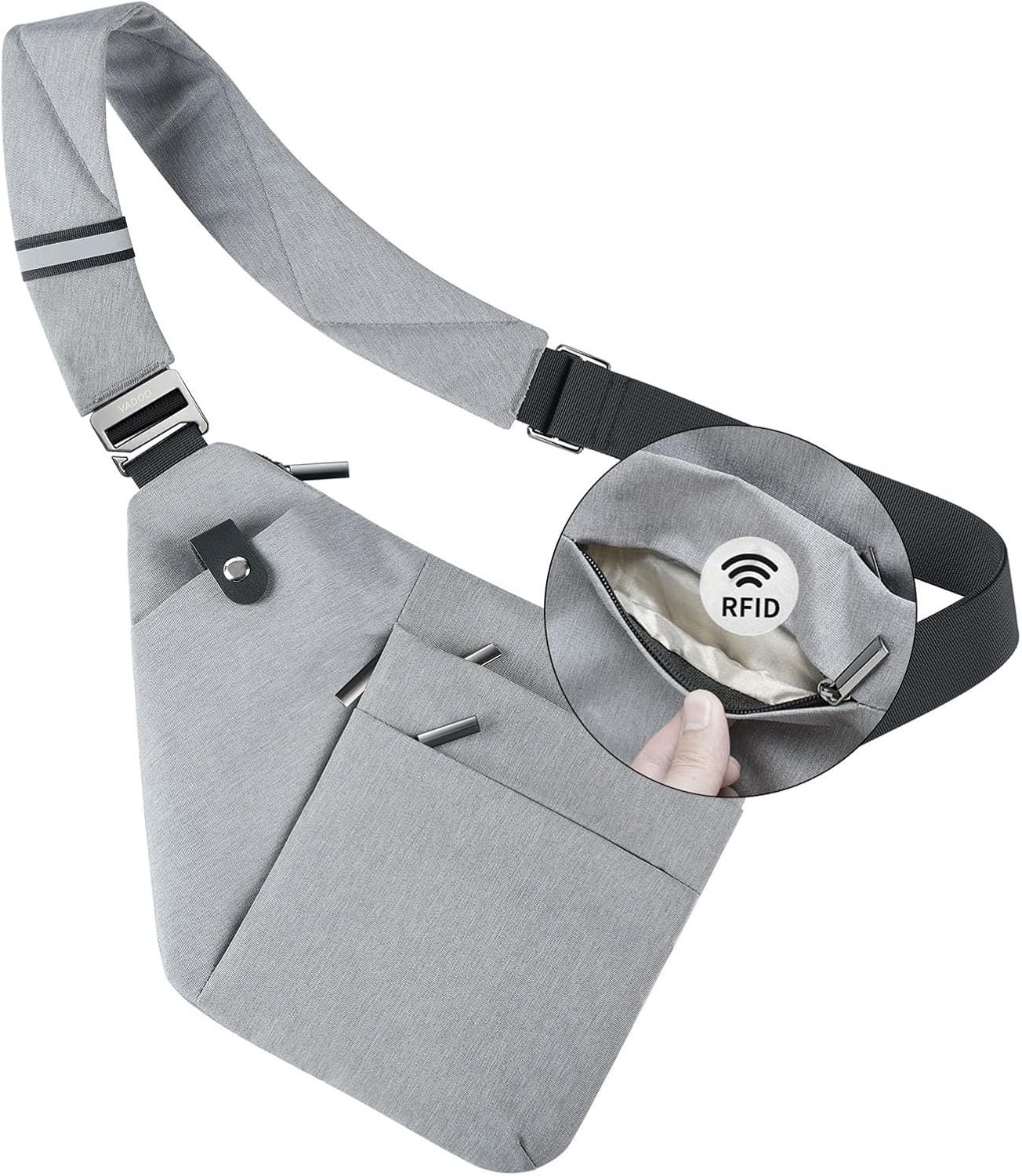 VADOO Anti-theft Crossbody Bags for Women, RFID Blocking Pocket Sling Bag for Men Lightweight Shoulder Chest for Travel Sport, Gray 2.0
