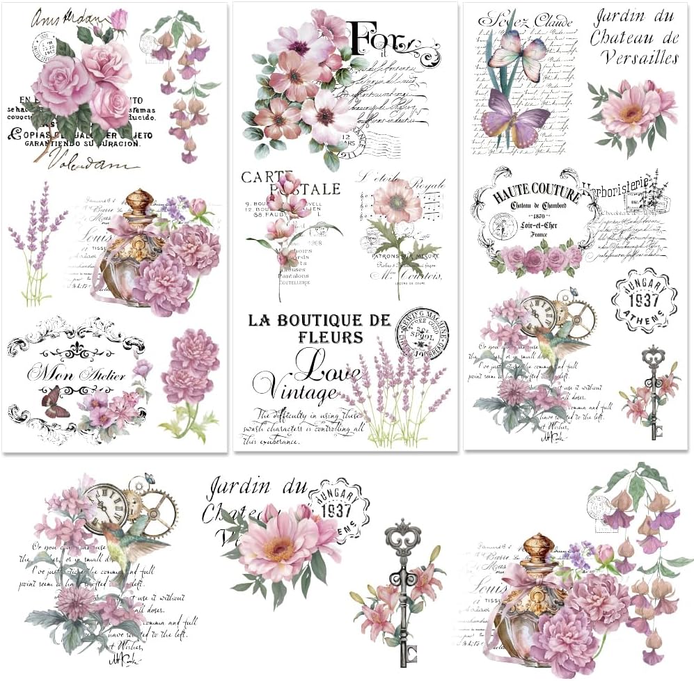 Vintage Flower Rub on Transfers Waterproof Retro Furniture Transfers Decals Hummingbird Farmhouse Rub on Decals 6 x 12 Rub on Retro Word Transfer Stickers for Wood Door Craft