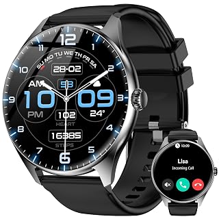 Smart Watches for Men Women, 1.43" AMOLED Display Smartwatch with 7-Day Battery, 120+ Sport Modes, Bluetooth Calls, Heart Rate/Sleep Monitor, IP68 Waterproof for iPhone Android Compatible (Black) - Amazon product rated Grade A