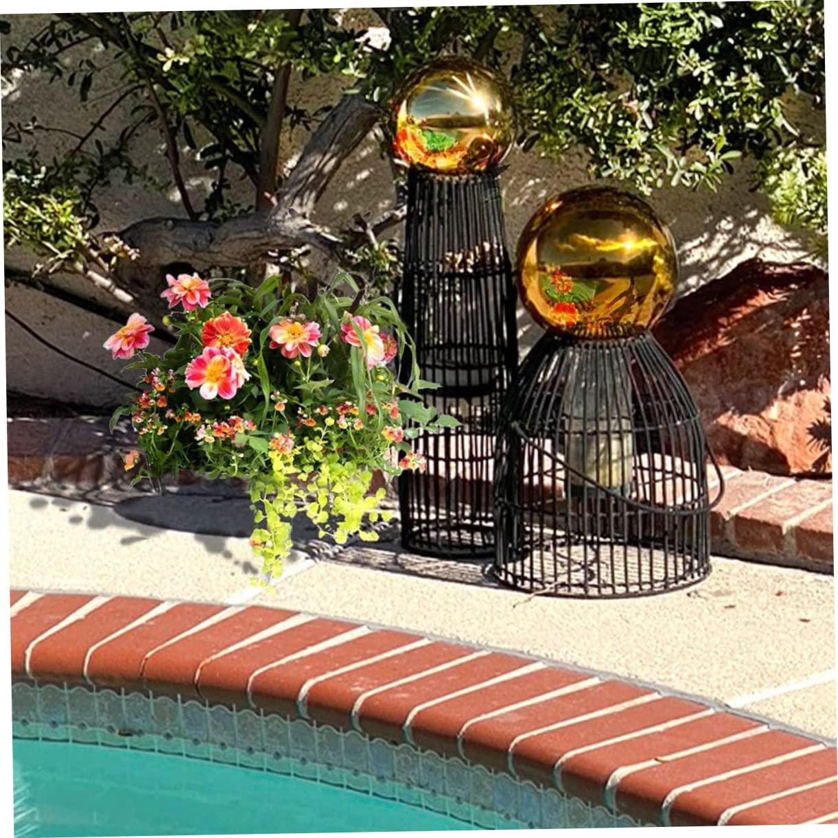 Mikikit Garden Ball Decor Outdoor Hollow Ball Mirror Polishing Stainless Steel for Garden