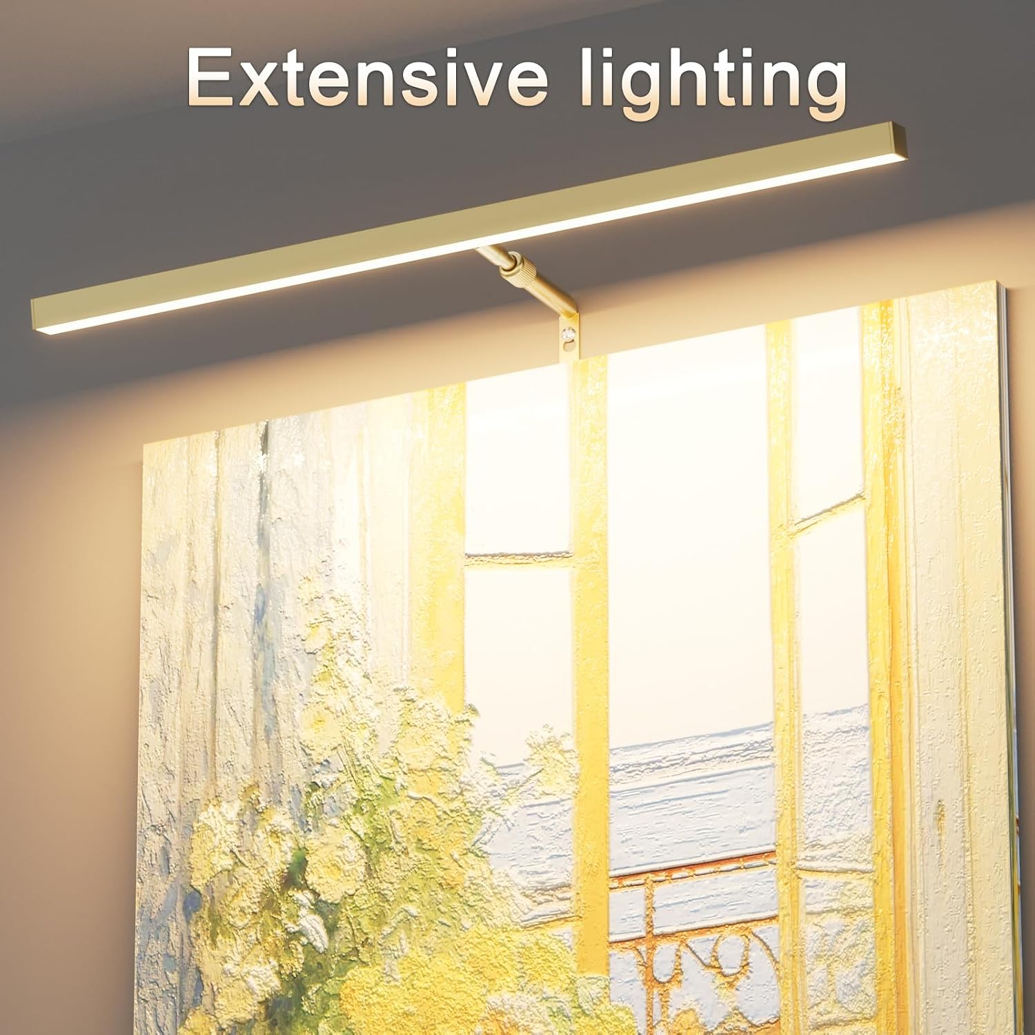 24" Plug in Picture Light for Paintings with Remote Control, 9W LED Art Display Lighting for Gallery, Dartboard, Artwork, Gold Finish Wall Mounted Picture Frame Light