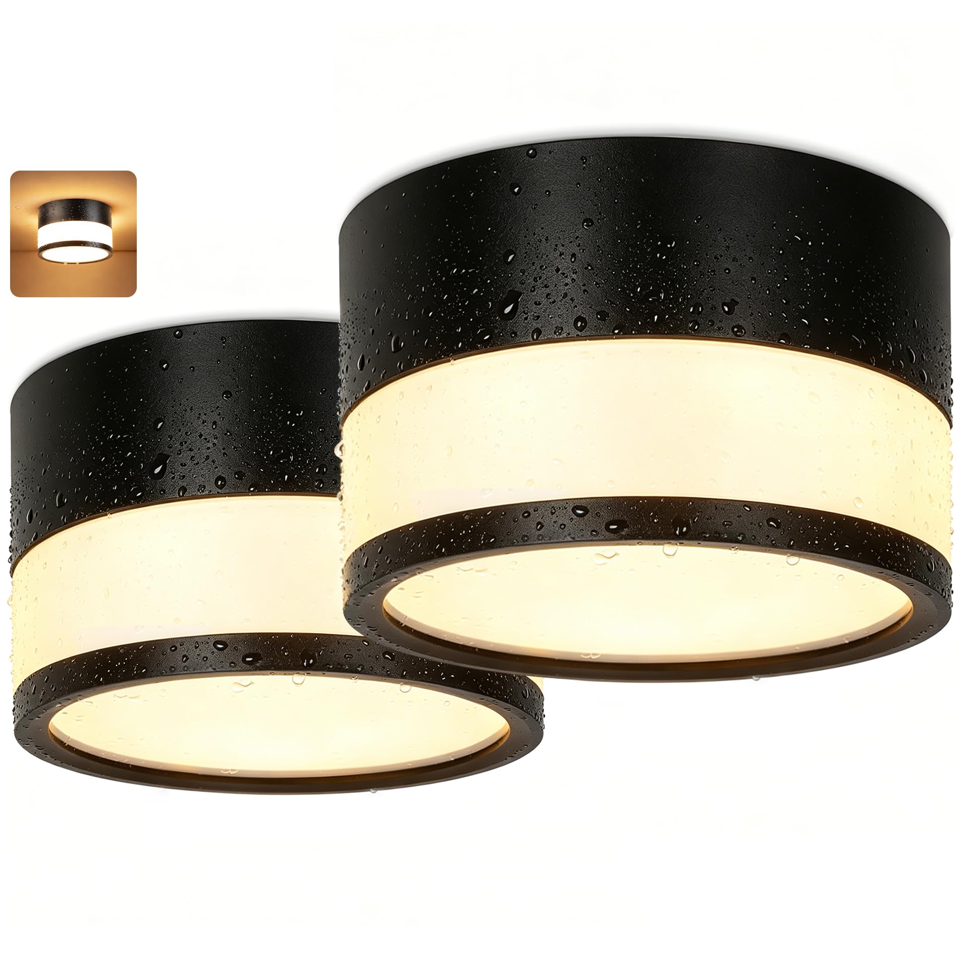 GeyouLux LED Aufbauspot IP65 12W 1320LM 3000K Warmweiß Ø109x70mm Deckenleuchte Schwarz 2er