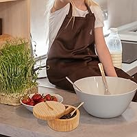 Vista 8 de HTB Recipientes de sal y pimienta de bambú, salero dividido con tapa giratoria y cuchara, recipientes de condimentos con tapa magnética