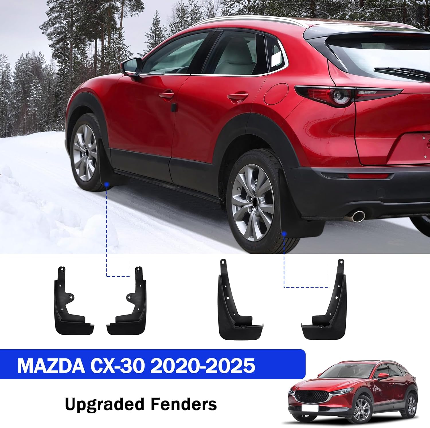 Peleus Upgraded Mud Flaps Mud Guards for Mazda CX-30 2026-2020 Aerodynamic Mud Flaps Splash Guards Fenders for Mazda CX-30 Accessories 2023 Set of 4 Mudguards Mudflaps
