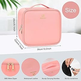 Relavel Travel Makeup Bag With LED Mirror Portable Travel Makeup Organizer 3 Color Adjustable Brightness Waterproof Cosmetic Train Case with Removable Dividers Makeup Storage for Women, Pink