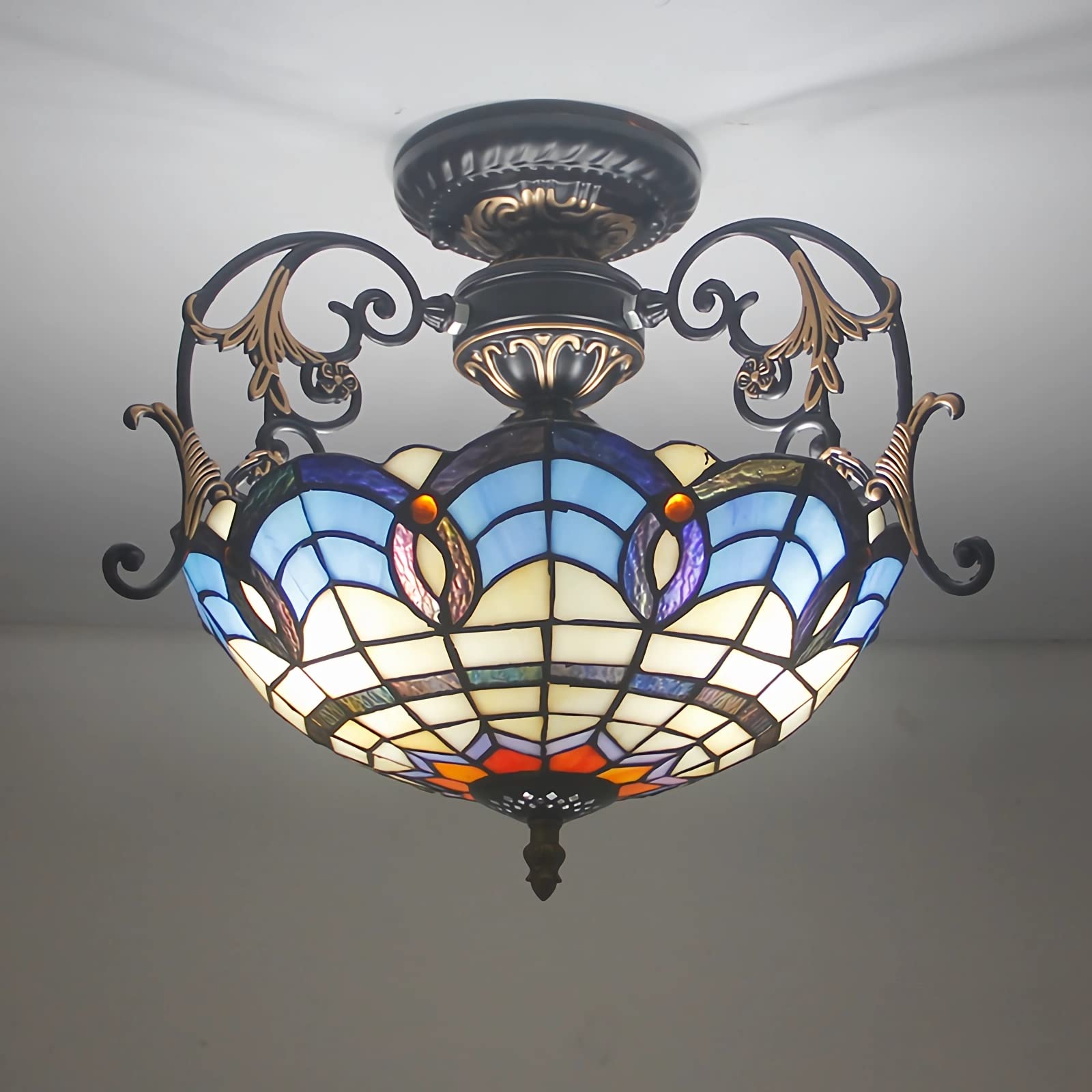 Lustre Tiffany vintage luminaire suspendu en verre pour chambre et couloir