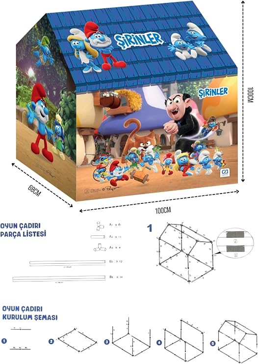 CA Games Şirinler - Smurfs Temalı Lisanslı Kaliteli Kumaşlı 2 Kişilik Kolay Kurulum Eğlenceli Çocuk Oyun Çadırı