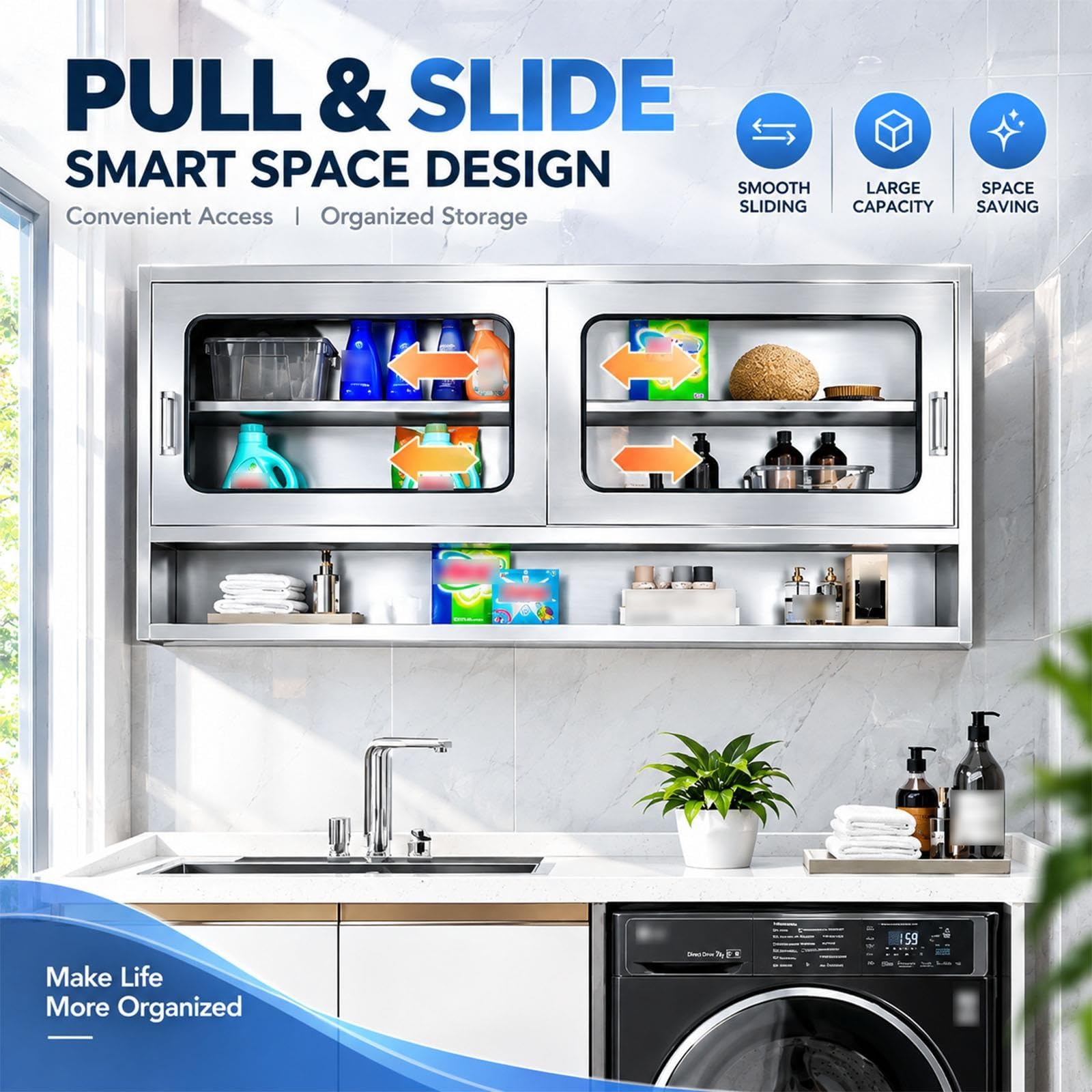 Armoire Murale De Cuisine, Acier Inoxydable 304, Avec Étagères Réglables
