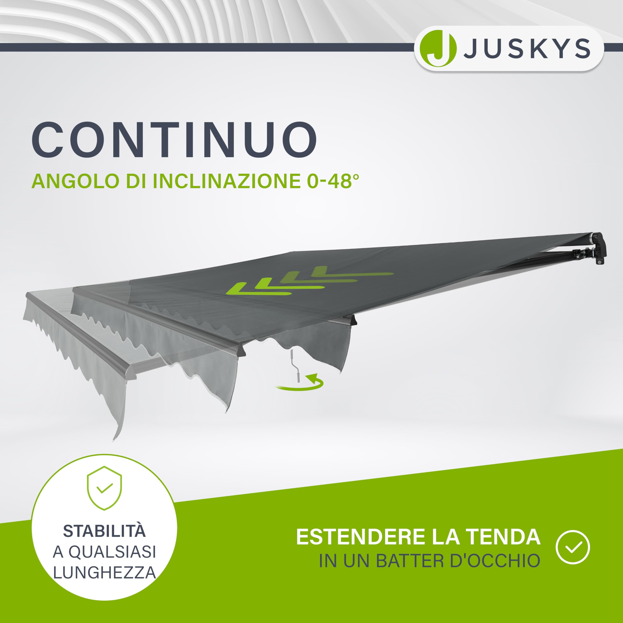 Juskys Tenda a Bracci Estensibili 400x300 cm UV40+ Impermeabile con Manovella Regolabile Grigio