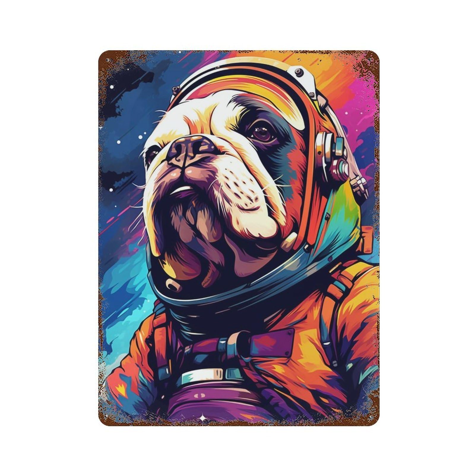 Rusty Metal Tin Sign with Space Dog Explorer-36 Design 15.7"x11.8", for Farmhouse, Kitchen And Entryway Decor, Classic Wall Plaque