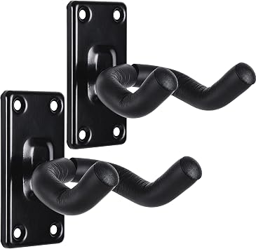 Olycism Guitar Hanger, Wall Hanging, Guitar Holder, Automatic Lock, High Strength, Includes Guitar Pick, Mounting Screws, For Acoustic Gis, Electric Bass, etc., Black